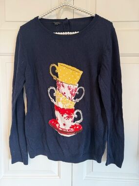 Talbots tea, cups, soft cotton blend Navy Sweater-M